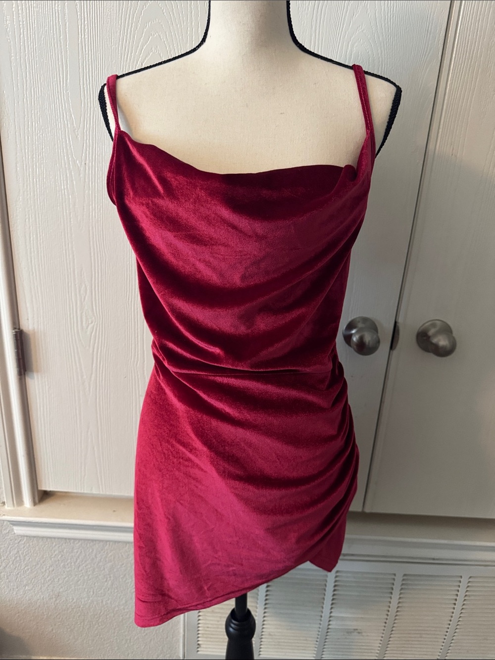 Red Velvet Cowl Neck Mini Dress